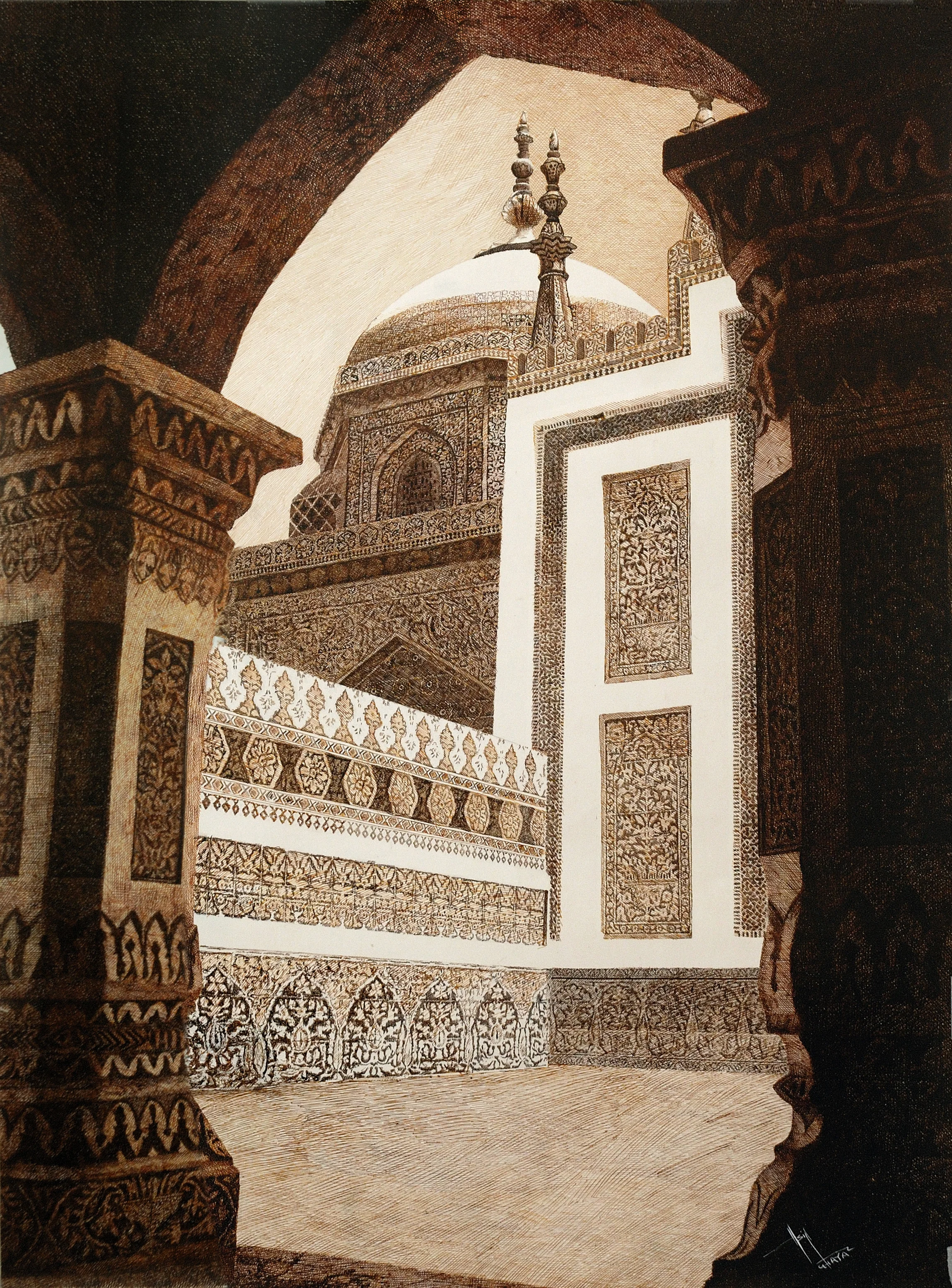 Architectural pen and ink drawing by Asif Ghayaz